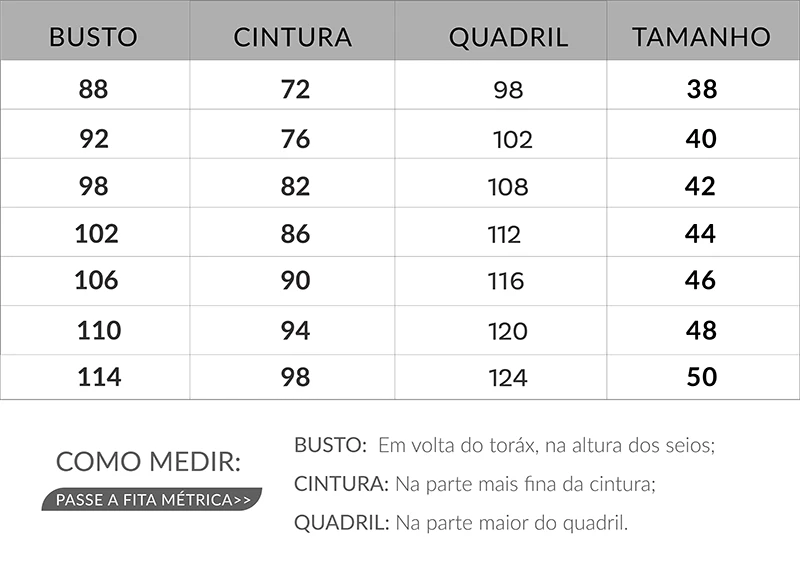 Tabela de medidas